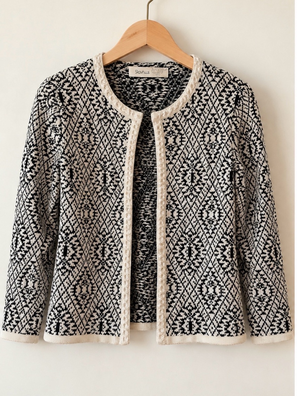 Skovhuus Black Ivory Nordic Jacquard Knit Cardigan Size M